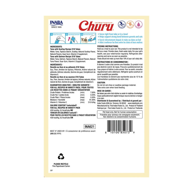 Inaba Churu Creamy, Lickable Wet Cat Treats, 0.5 oz, 20 Inaba Churu Creamy, Lickable Wet Cat Treats, 0.5 oz, 20