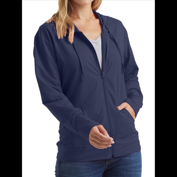 Sudadera con Capucha y Cremallera de Punto Flameado para Mujer, Camiseta Texturizada con Cremallera para Mujer Azul Marino S