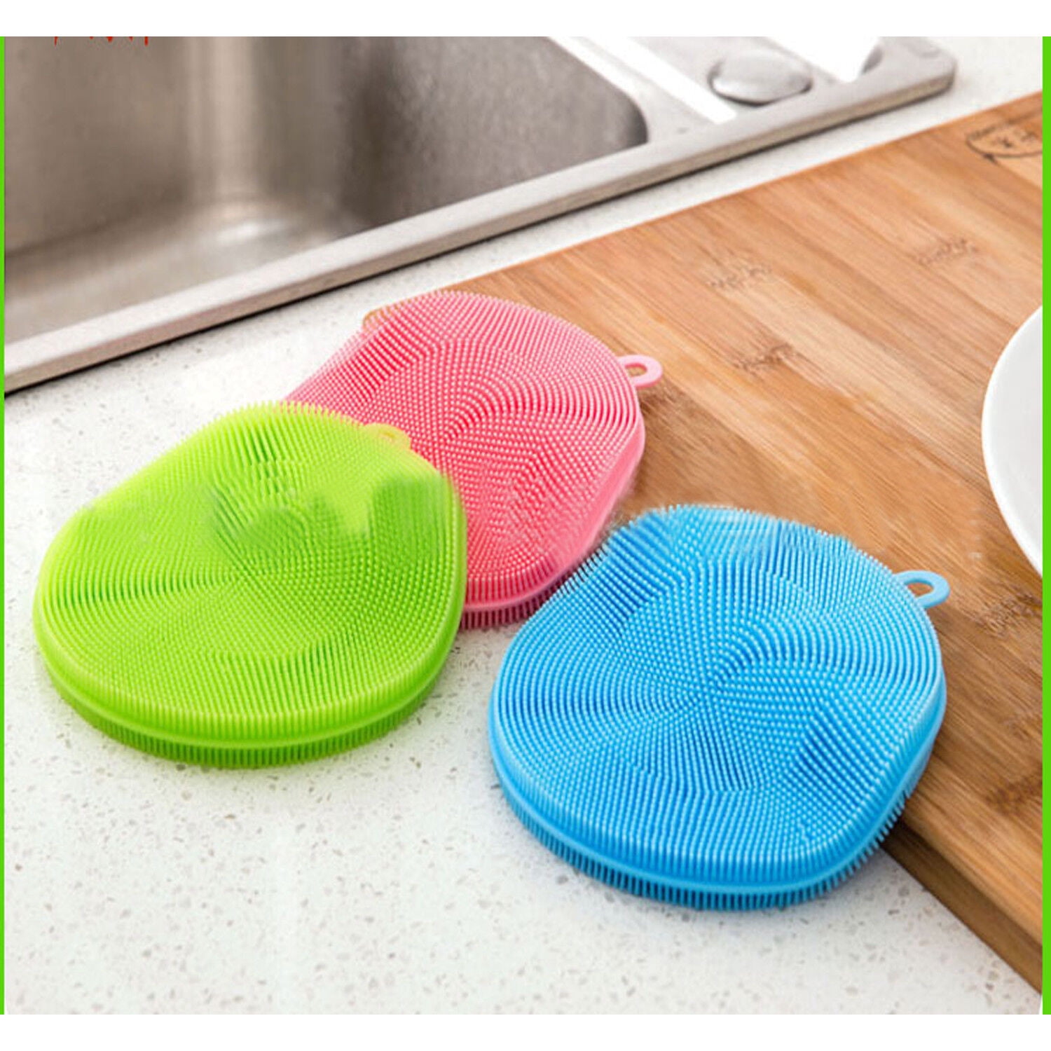 Handy Housewares 4 Round Silicone Dish Scrubbing Sponge / Vegetable Scrubber Brush - Bed Bath & Beyond - 35415216