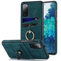 PU Leather Case for Samsung Galaxy S20 FE 6.5 Inch with Ring Holder Kickstand Card Slots Slim Fit Cover, Soft TPU Bumper Shockproof Non-Slip Protective Phone Case for Samsung Galaxy S20 FE,Blue