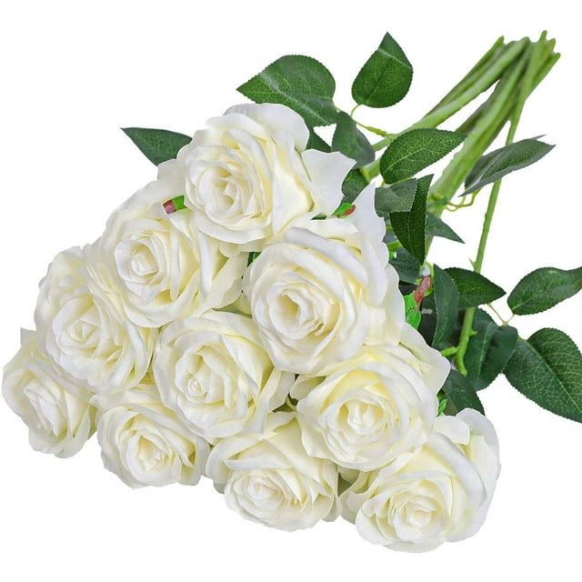 10 pcs Artificial Roses Flowers Long Stem Fake Silk Rose for Home Wendding Decorations