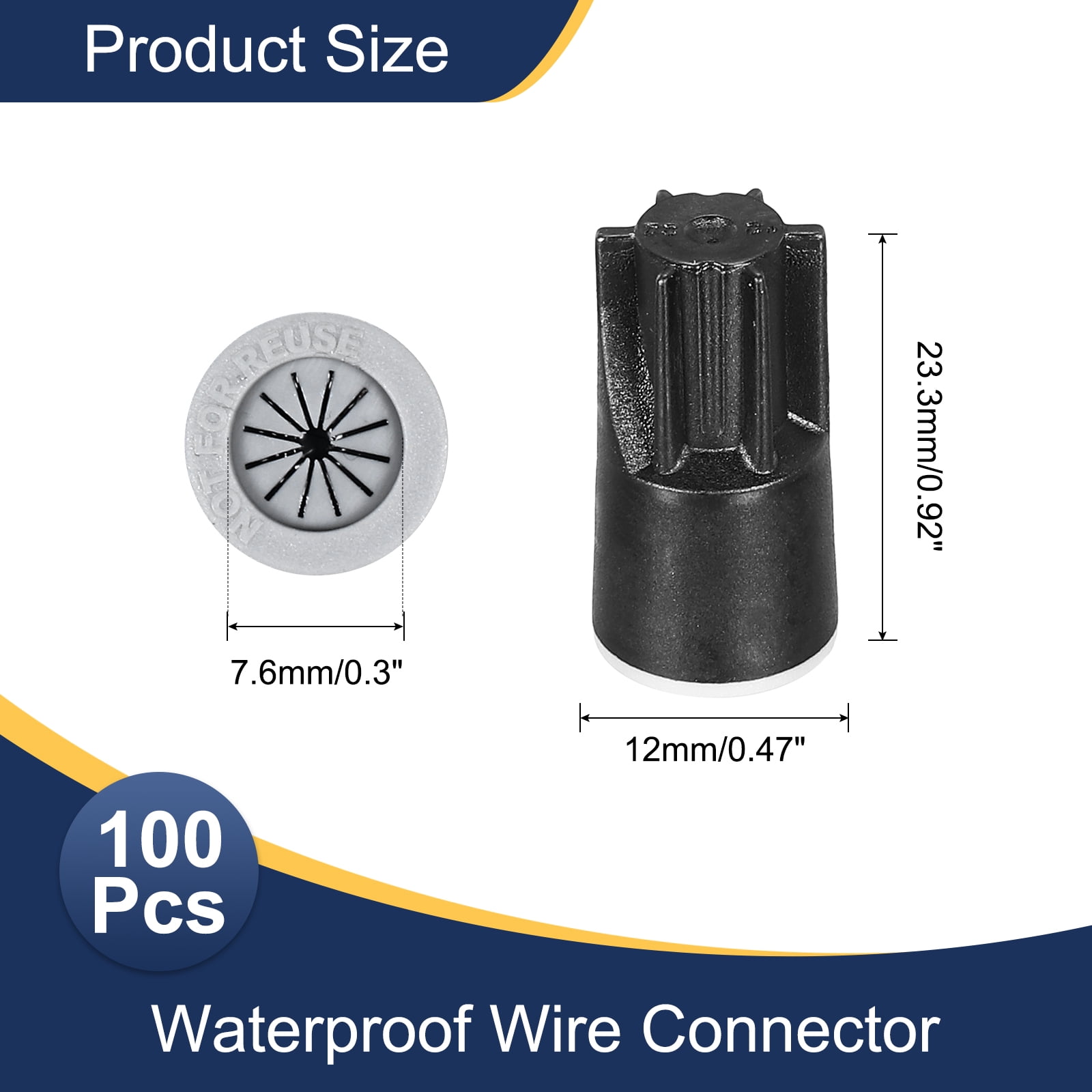 Uxcell 100Pcs Waterproof Wire Connector, Cable Terminal Connectors 22-12AWG Twist Nut Caps