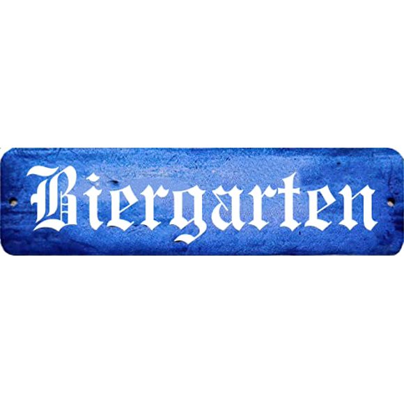 UTF4C Biergarten Beer Garden German Metal Sign 12" x 3" Blue Bar Brewery Pub Hall Tin Sign Drinking Culture Restaurant Drinker Aluminum Plaque Decor Rectangle Wall Art Poster, Easy to Mount