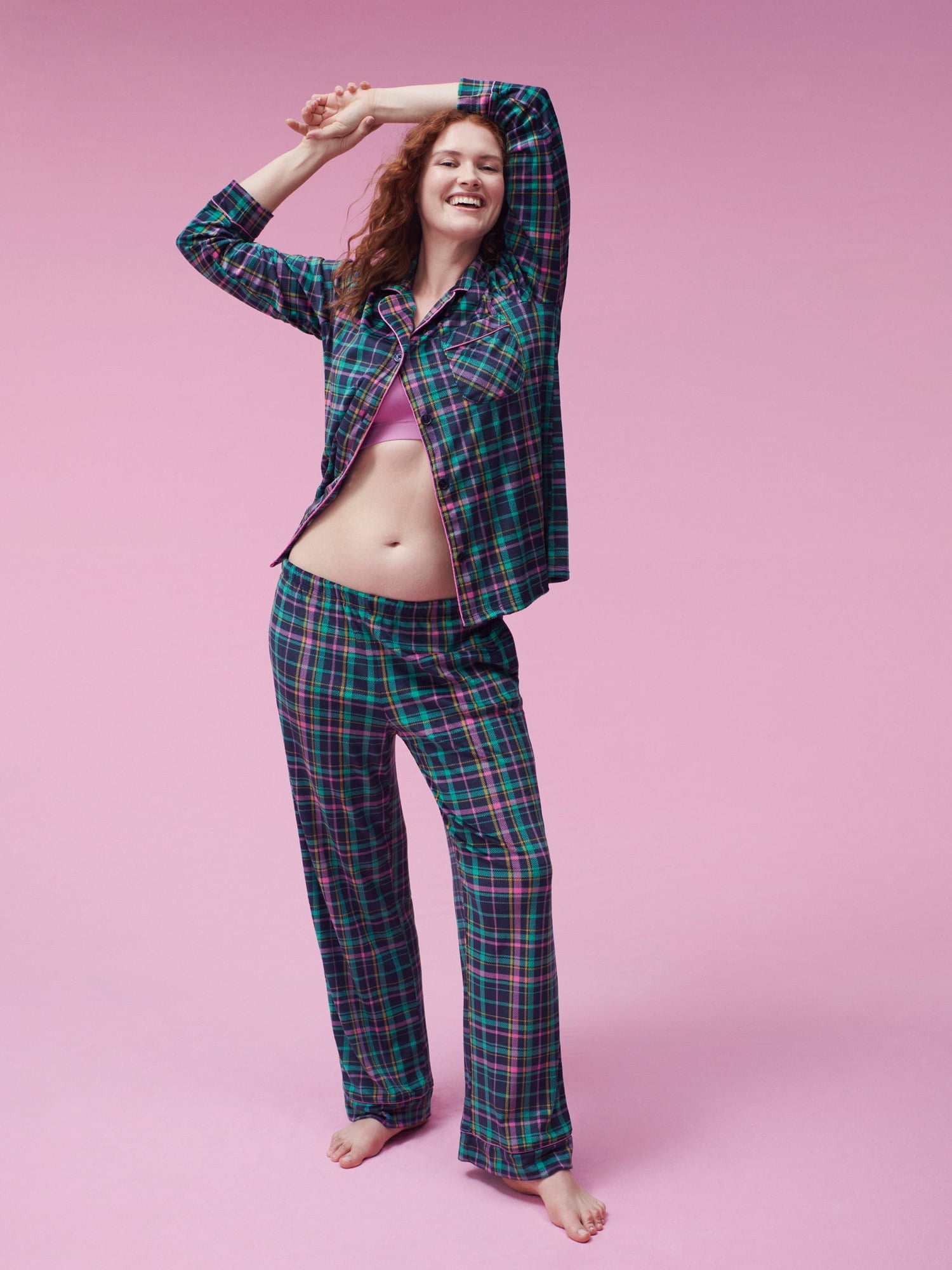 Joyspun Women's Stretch Velour Notch Collar Top with Pants, 2-Piece Pajama  Set, Sizes S to 3X 