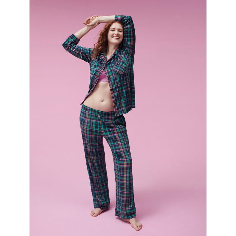 Joyspun Women's Stretch Velour Notch Collar Top with Pants, 2-Piece Pajama  Set, Sizes S to 3X - Walmart.com