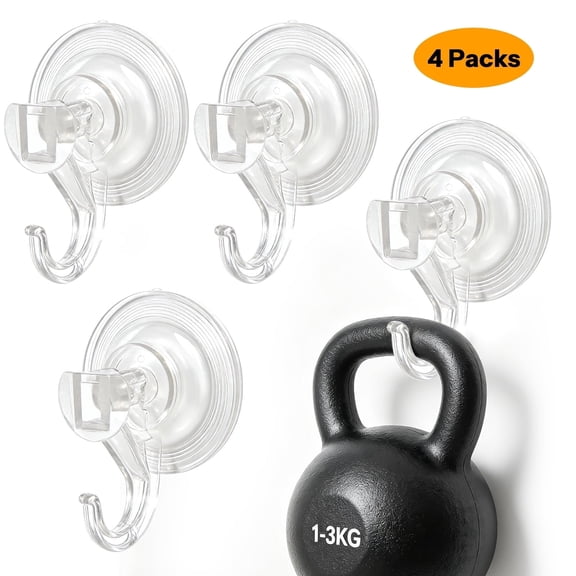 AGCAN Suction Cup Hooks for Shower, Removable & Reuseable Towel Hooks for Bathroom, Kitchen, Glass, Mirror, 4 Pack Heavy Duty Adhesive Sution Cup for Hanging Towels, Robes