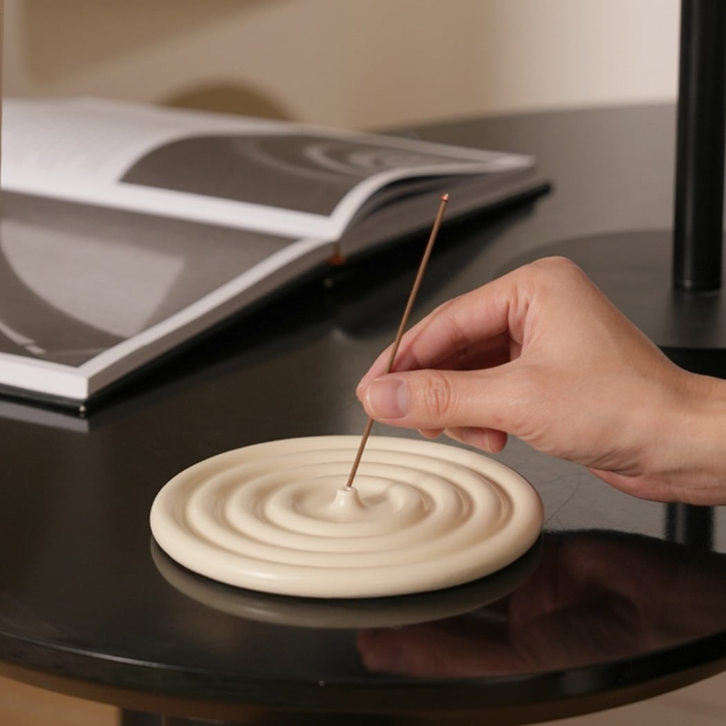 Warmself Incense Holder Modern Minimalist Circular Incense Stick Burner for Cones or Sticks for Yoga & Meditation, Enhance Atmosphere,Ceramic Ash Catcher Black