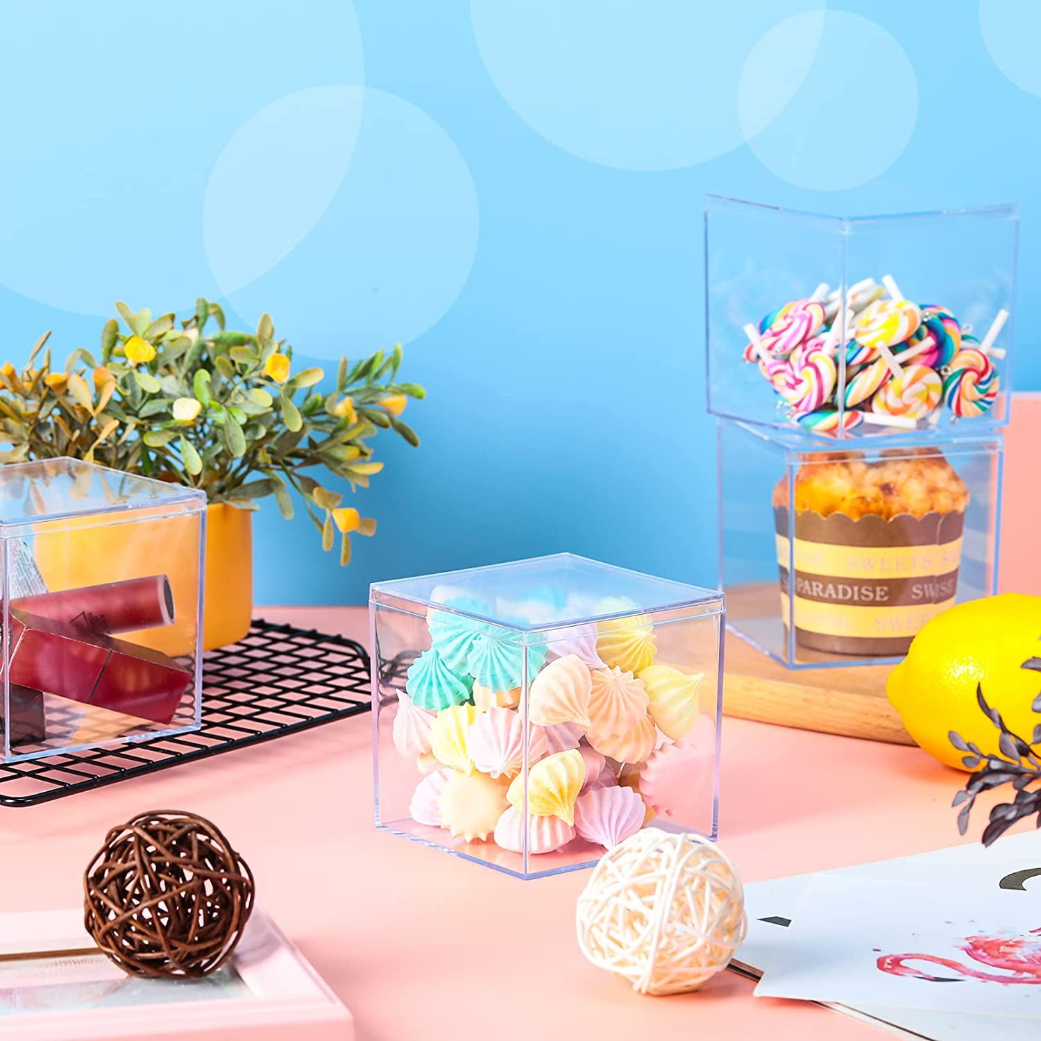 30pcs Sturdy Acrylic Storage Boxes, Clear Plastic Square Cube Containers with Lid, 3.3 x 3.3 x 3.3 Inch, for Candy, Jewelry, Organizer, Storage Boxes