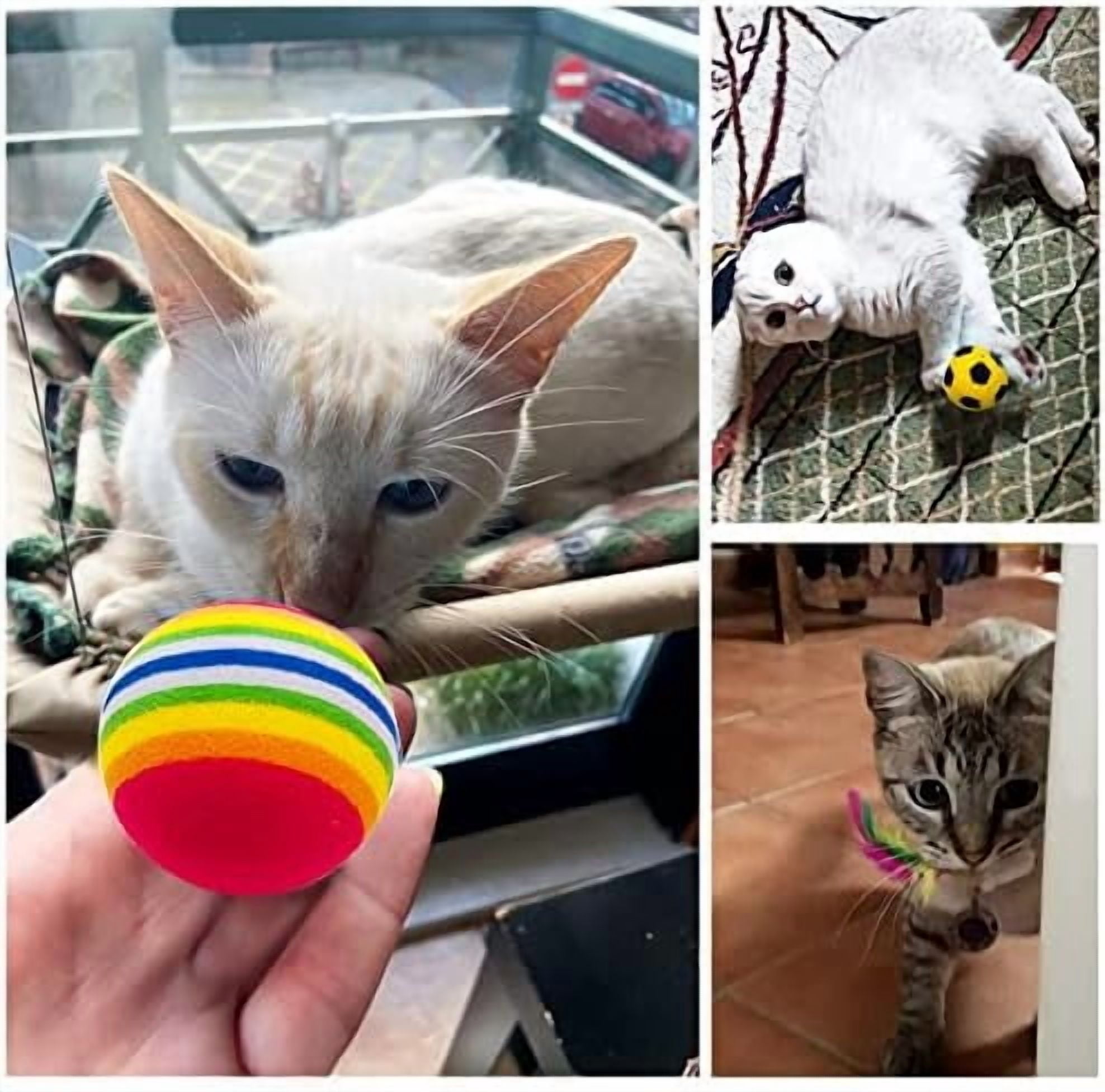 20Pcs Cats Toys Interactive Kitten Ball Toys Assortments Variety Pack for Indoor Cats Mice Feather Sparkle Crinkle Ball Bells Spring