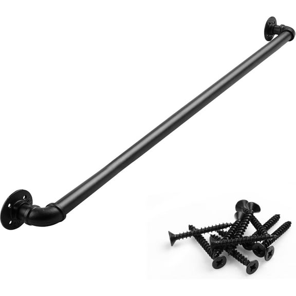 Pipe Stair Handrail, 4 Ft Metal Staircase Handrail, Black Galvanized Industrial Iron Hand Rail for Indoor & Outdoor Wall Mount Support, Wall Hand Railing,Safety Handle, Steps Baluster(HR02)
