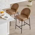 thumbnail image 2 of Spruce & Spring Modern Counter Bar Stool with Metal Arc Backrest and Upholstered Seat Set of 2, Saddle Brown with Black Legs, 2 of 16