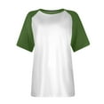 thumbnail image 4 of Tops for Women under $5 Short Sleeved Round Neck Color Block Printed Pullover T-shirt Green, 4 of 5
