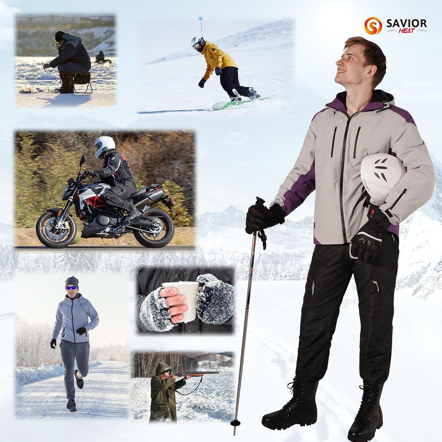 Savior Heat Heated Gloves, Electric Rechargeable Heated Hand Warmer Ski Gloves for Men Women, Waterproof & Windproof Touchscreen Gloves for Cycling, Hunting, Skiing, Motorcycle