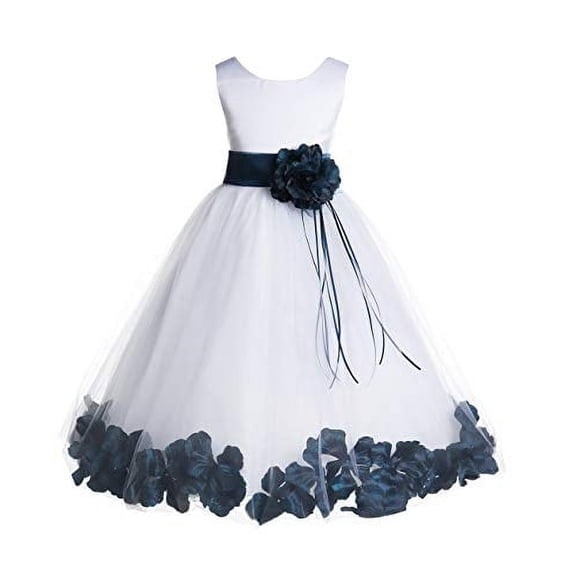 Ekidsbridal White Floral Rose Petals Tulle Flower Girl Dress for Toddler Junior Pageant Wedding Reception Communion Baptism 007 10