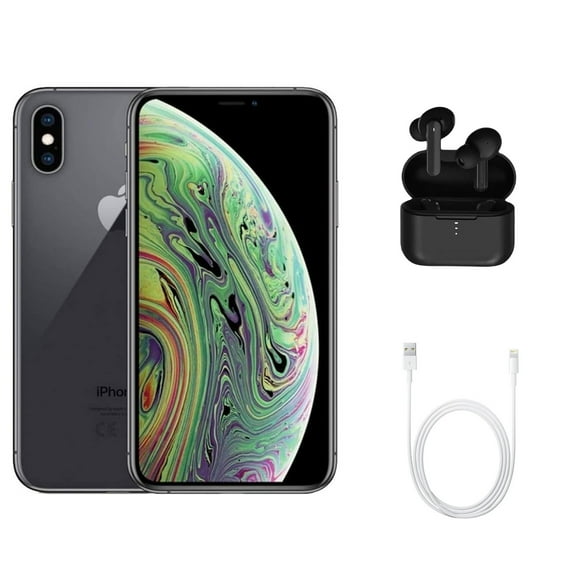 Refurbished Apple iPhone XS Max A1921 (Fully Unlocked) 256GB Space Gray (Grade A+) w/ Wireless Earbuds