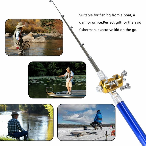 Labymos Portable Telescopic Mini Fishing Pole Set Pocket Pen Shape Folded Fishing  Rods Kit with Reel Wheel 