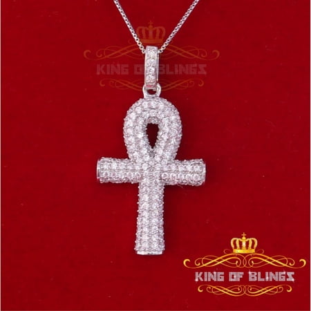 King of Bling's Sterling Silver ANKH Shape Beautiful Fancy Pendant White 1.85ct Cubic Zirconia