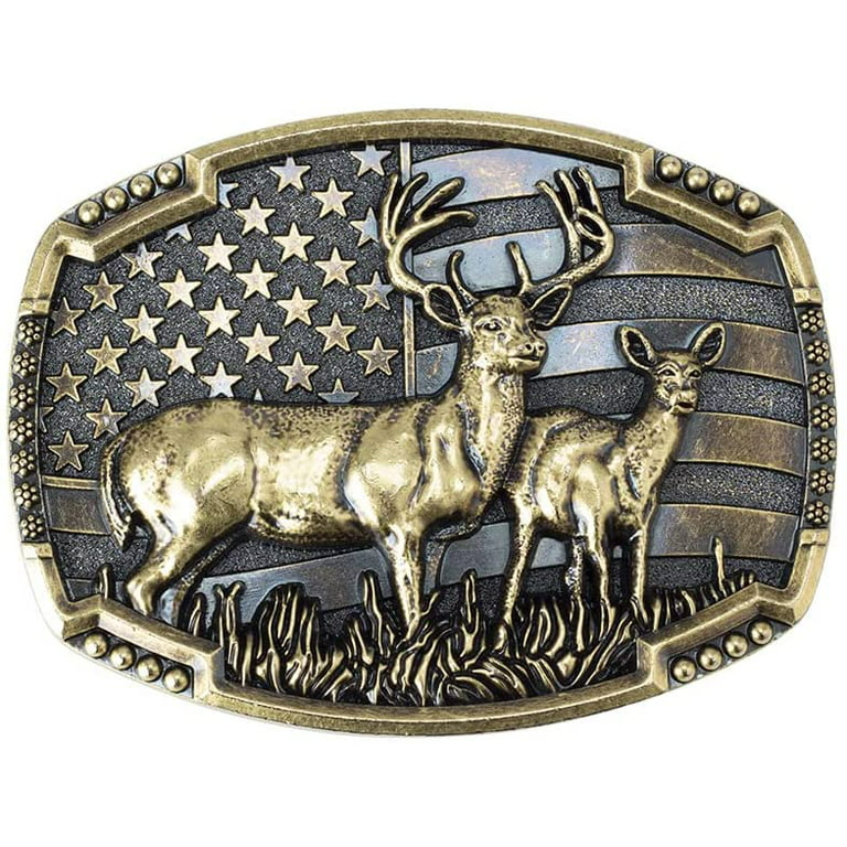 Patriotic American flag Elk Deer Norse Viking Deer Head Punk Rodeo Deer  Western Cowboy Belt Buckle Deer Belt Buckle for Men 