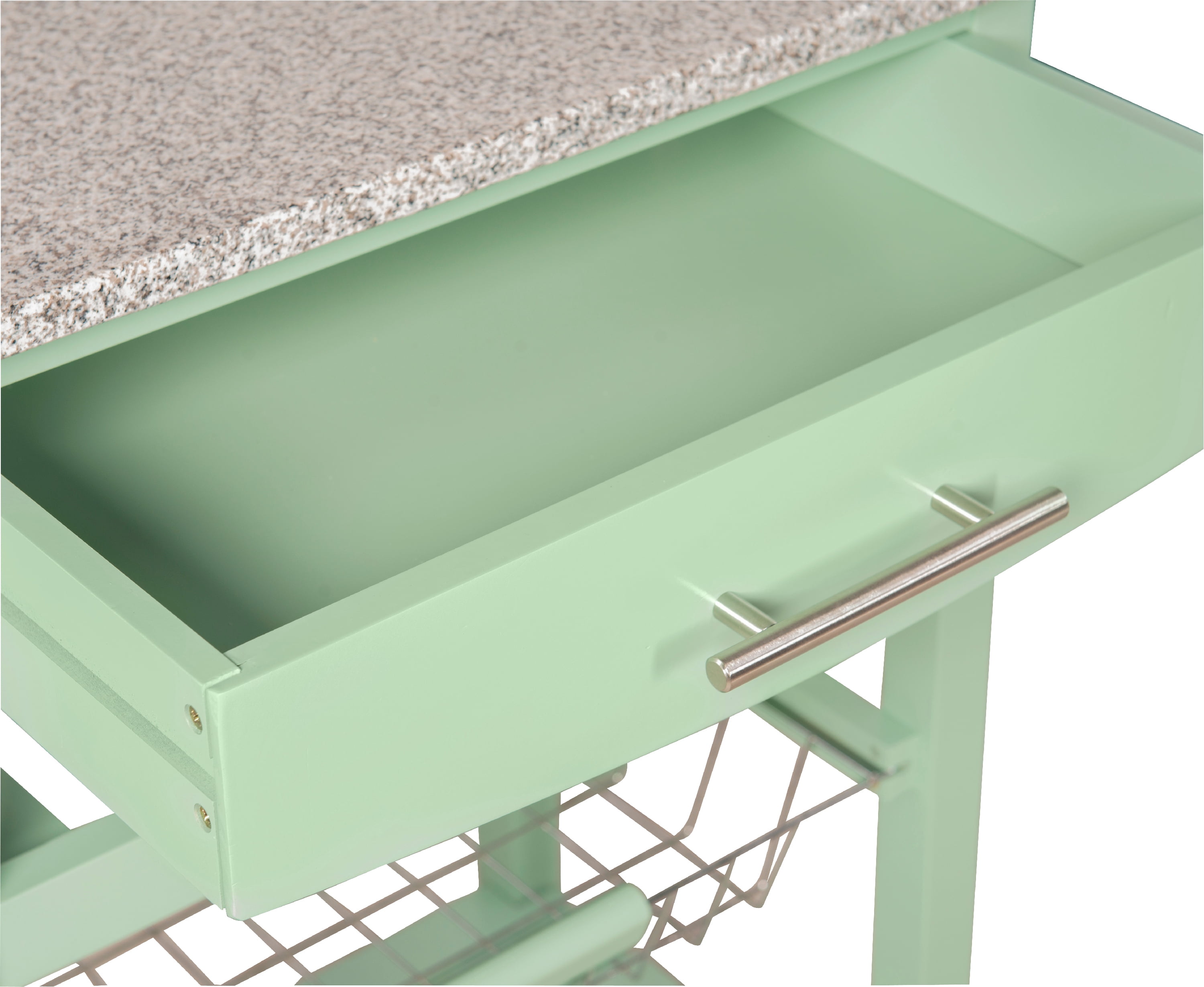 Linon Neyrey Mobile Kitchen Island with Speckled Granite Top, Green