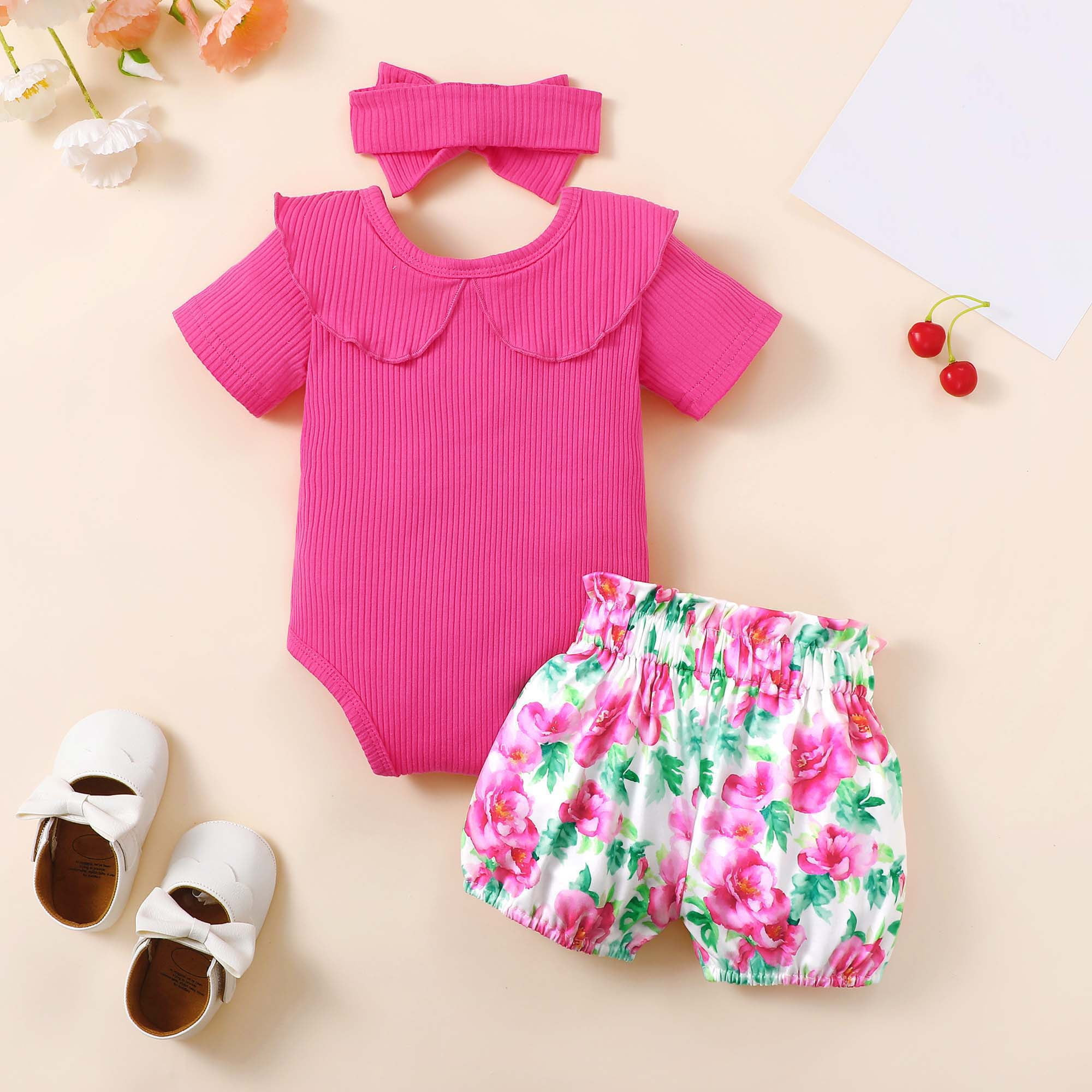 Baby Girl Clothes Short Sleeve summer Newborn Baby Girl Clothes Infant Outfits Ruffle Sleeve Romper Bodysuit Floral Pants Toddler Girl Outfits