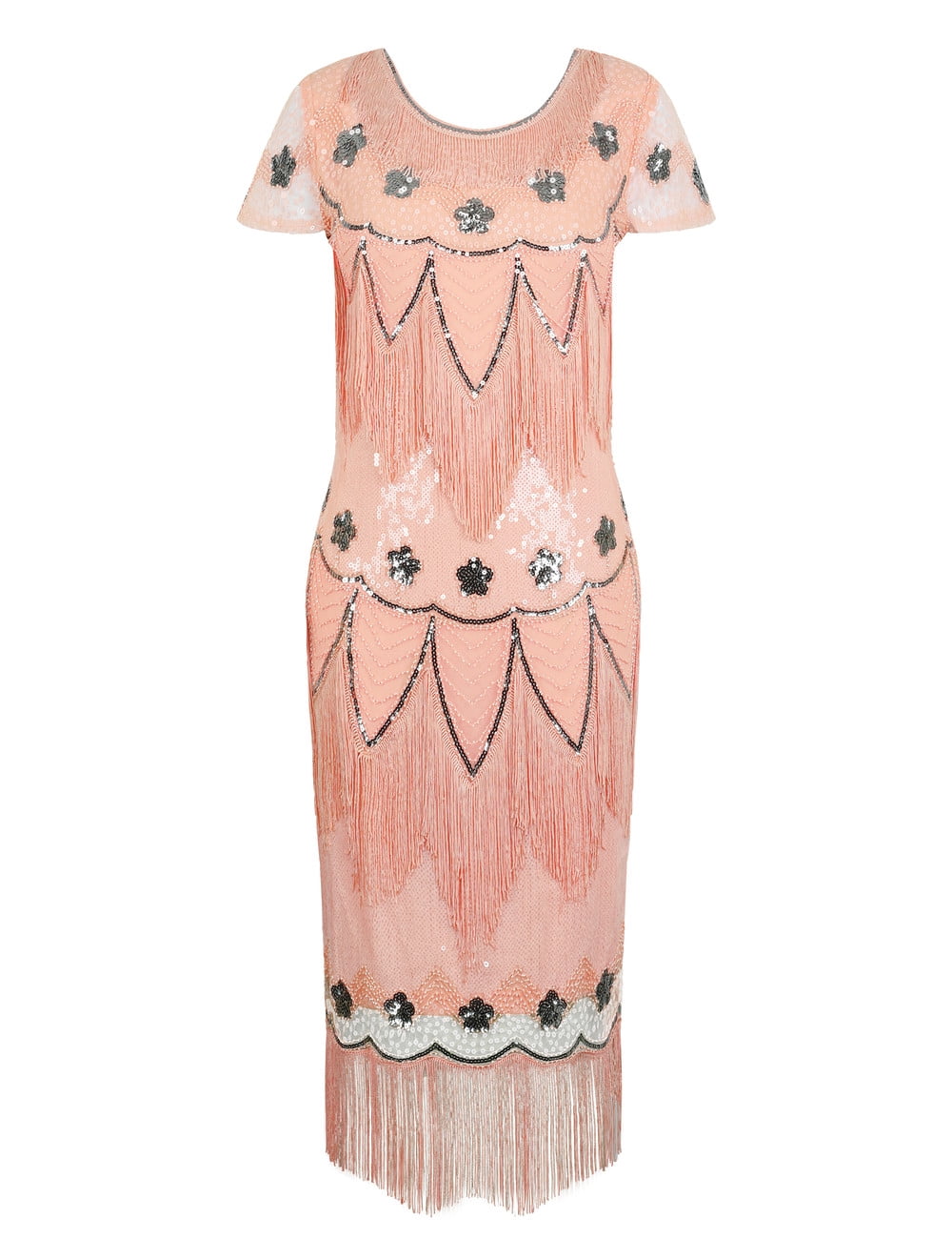 1920s Flapper Dress With Sleeves - Art Deco Sequin Beaded Fringe Gatsby Party Dress