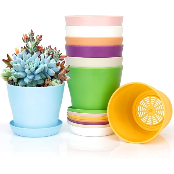 8 Pcs 4" Plastic Planters Indoor Flower Plant Pots, Small Flower Seedlings Nursery Pot/Planter with Pallet and Drainage, Planters Nursery Pots for Outdoor Indoor (Multi Color)