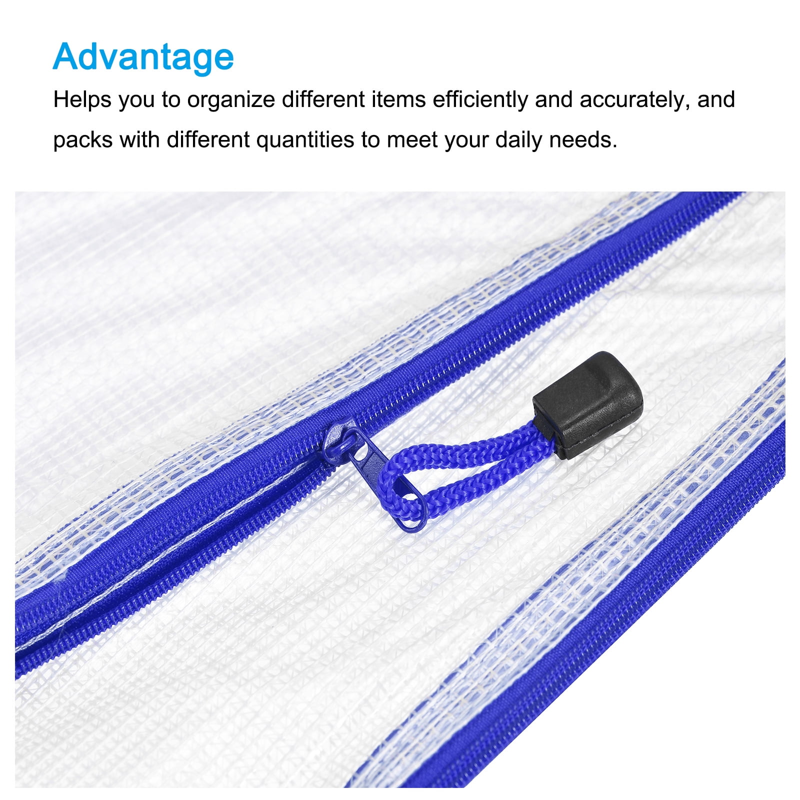 Unique Bargains Mesh Zipper Bag Plastic Zip File Pouch Document Folders Home Office Travel Navy Blue