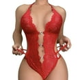 thumbnail image 4 of Ajhsaklt Plus Size Lingerie New Erotic Lace See Through No Removal Crotchless Jumpsuit Hottie Pajamas Lingerie for Women Red, 4 of 6