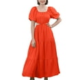thumbnail image 6 of FYMNSI Mommy and Me Square Neck Dresses Solid Color Ruffled Maxi Dress with Pockets Cutout Waist Tiered Matching Outfits Orange (Mom L), 6 of 11