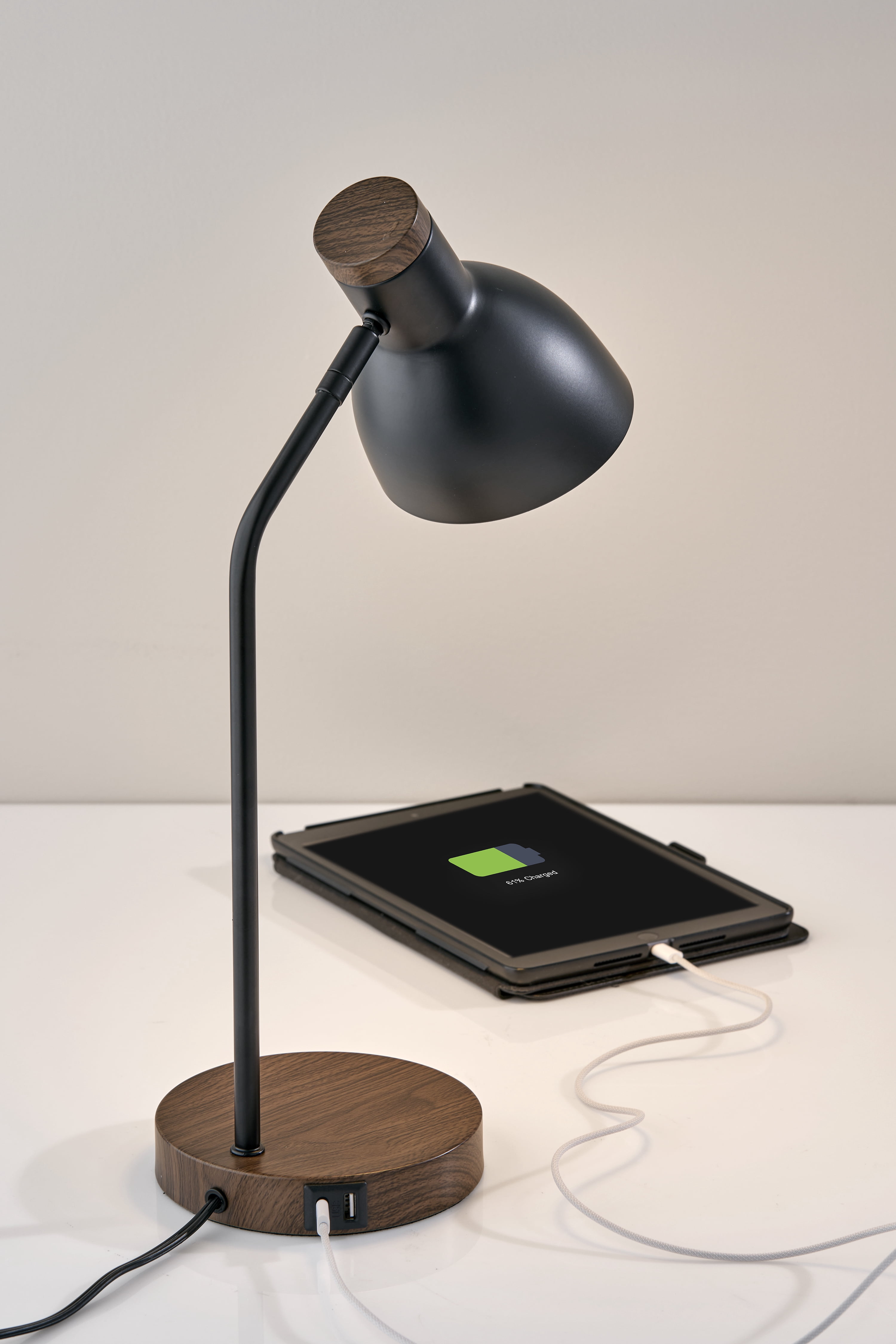 Better Homes & Gardens 18' Modern Black Finish Metal Desk Lamp with USB and USB-C Ports