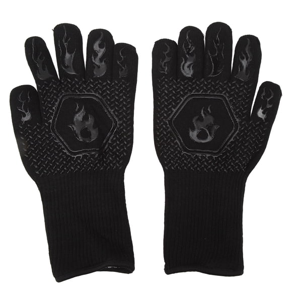Heat Resistant BBQ Gloves Fireproof Oven and Grill Mitts for Grilling, Baking, Cooking, Black
