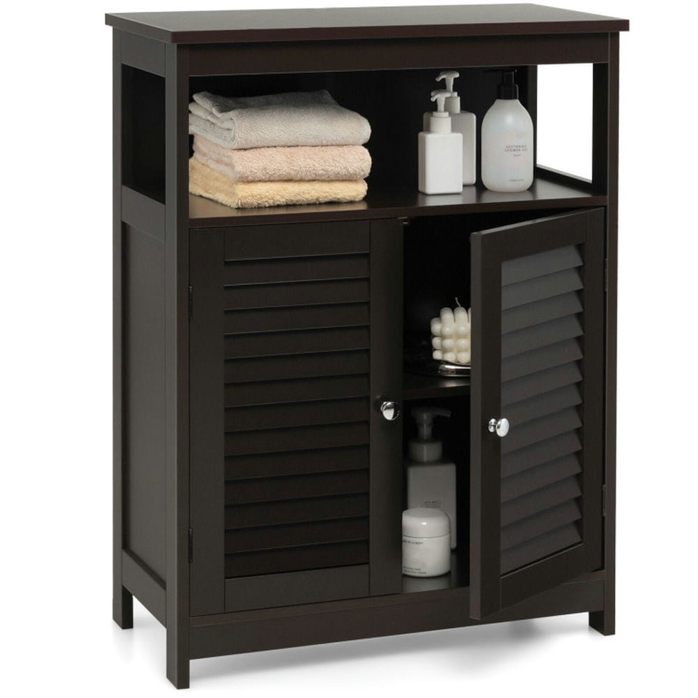 Finihen Bathroom Storage Cabinet, Bathroom Floor Cabinet, Wood Freestanding Bathroom Storage Cabinet with Double Shutter Door, for Bathroom, Living Room, Bedroom, Kitchen, Brown Finihen Bathroom Storage Cabinet, Bathroom Floor Cabinet, Wood Freestanding Bathroom Storage Cabinet with Double Shutter Door, for Bathroom, Living Room, Bedroom, Kitchen, Brown