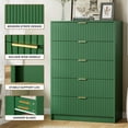 thumbnail image 3 of Green Dresser for Bedroom, Modern Dresser with 5 Drawers and Smooth Slides, Wide Chest of Drawers with Golden Handles for Bedroom, Living Room, Closet, 15.7" D x 31.5" W x 47.2" H, 3 of 14