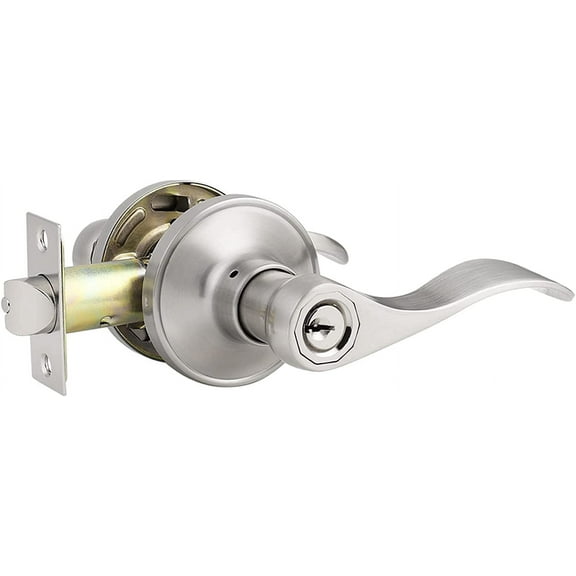 Entry Door Lever with Key Stainless Steel Exterior Door Handle Wave Style Security Front Door Lock Set Satin Nickel