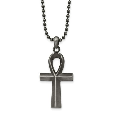 Diamond2Deal Stainless Steel Antiqued and White Bronze Plated Ankh Pendant on a Ball Chain Necklace for Women 22"