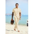 thumbnail image 3 of COOFANDY Linen Suit for Men Short Sleeve Vacation Outfits Casual Beach Pants Cotton Loungewear Sets, 3 of 9