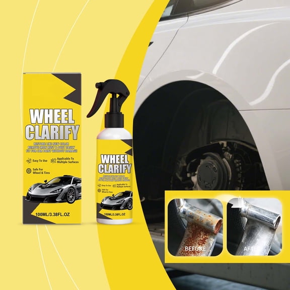 AURIGATE Wheel Clarify Cleaner Spray 3.38FL.OZ (100ml), Powerful Rust & Stain Remover for Car Wheel Rims, Multi-Action Polish & Protector for Wheel Care