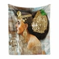 thumbnail image 1 of Egyptian Print Soft Flannel Fleece Throw Blanket, Woman Queen Cleopatra Profile Historical Art Scene with Pyramid Sphinx, Cozy Plush for Indoor and Outdoor Use, 70" x 90", Multicolor, by Ambesonne, 1 of 6