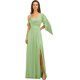 thumbnail image 1 of Vestidos de dama de honor con tirantes finos personalizados, volantes y hombros descubiertos, vestidos de noche formales largos de gasa fruncidos con abertura lateral, 1 of 5