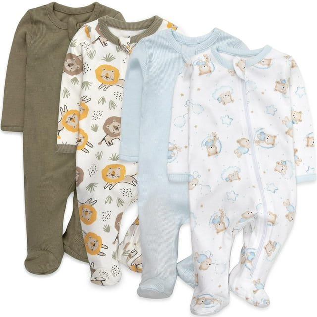 Paquete de 4 Piezas de Pijamas con Pies para Bebés Varones de 6 Meses