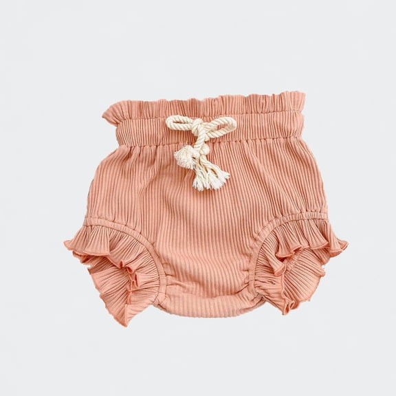 Ticikt Baby Girl Ruffle Bloomers, Soft Ribbed Knit Elastic Waist Casual Shorts for Summer,Light Pink