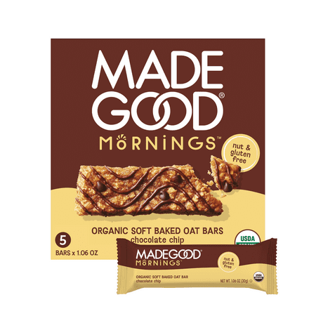 MadeGood Mornings Chocolate Chip Breakfast Bars, 5 Count (1.06oz Each)