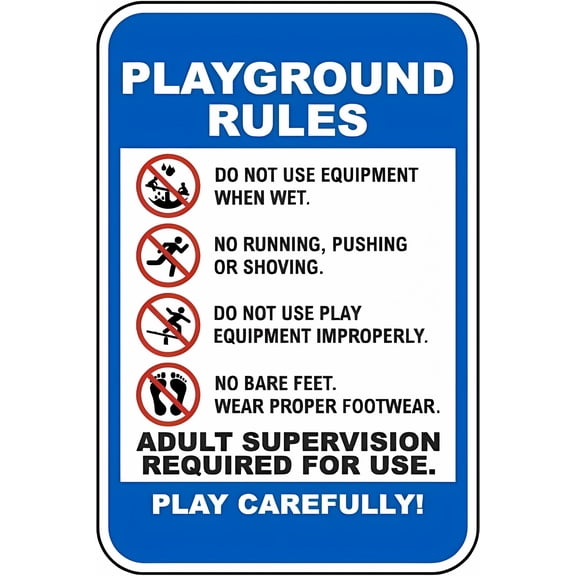 Playground Rules Tin Sign - 8"x12" Vintage Metal Warning Sign, Playground Regulation Decor for Home Farm Bar Coffee Shop Club Park Outdoor