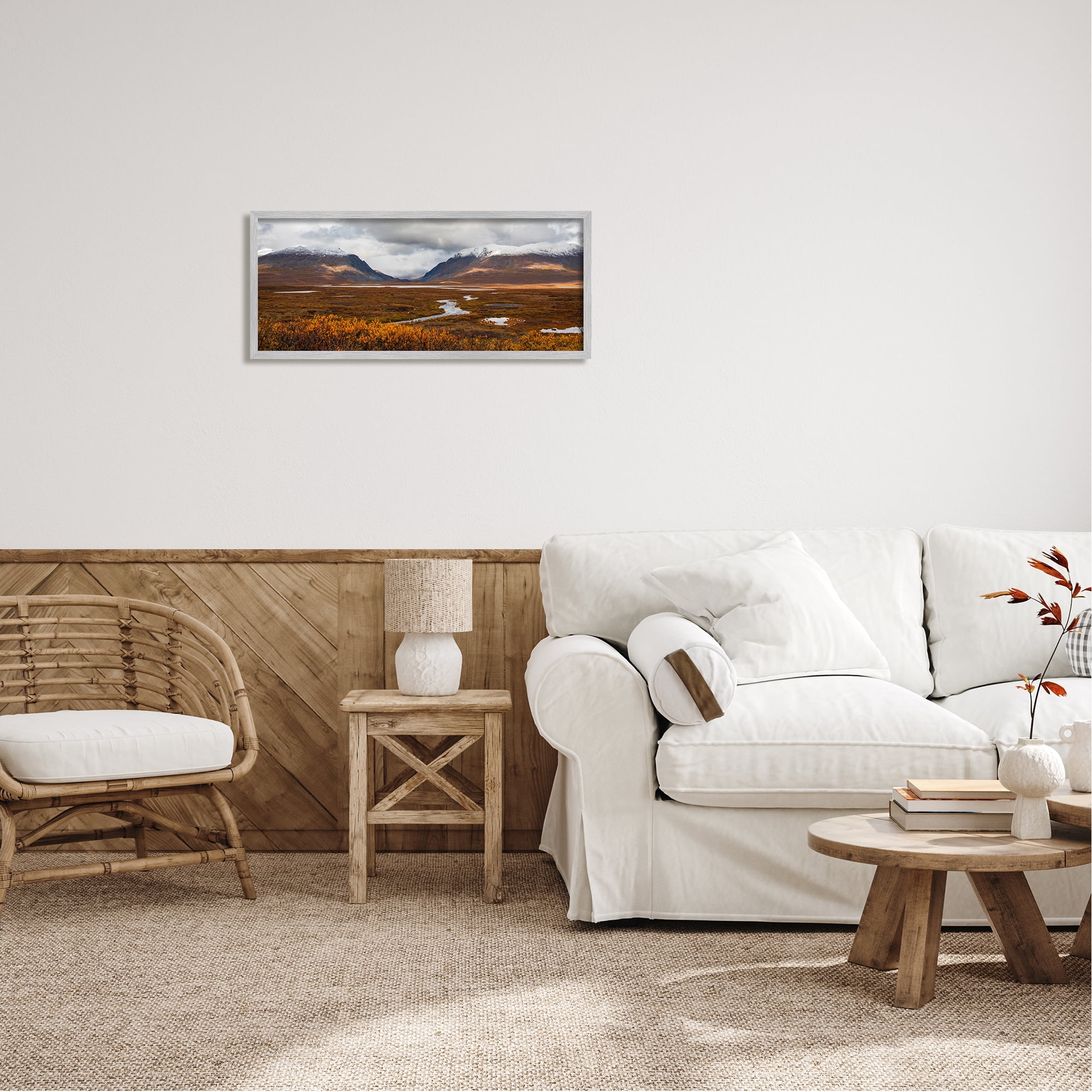 Stupell Industries Distant Snowy Peaks Landscape Photography Gray Framed Art Print Wall Art, 30 x 13