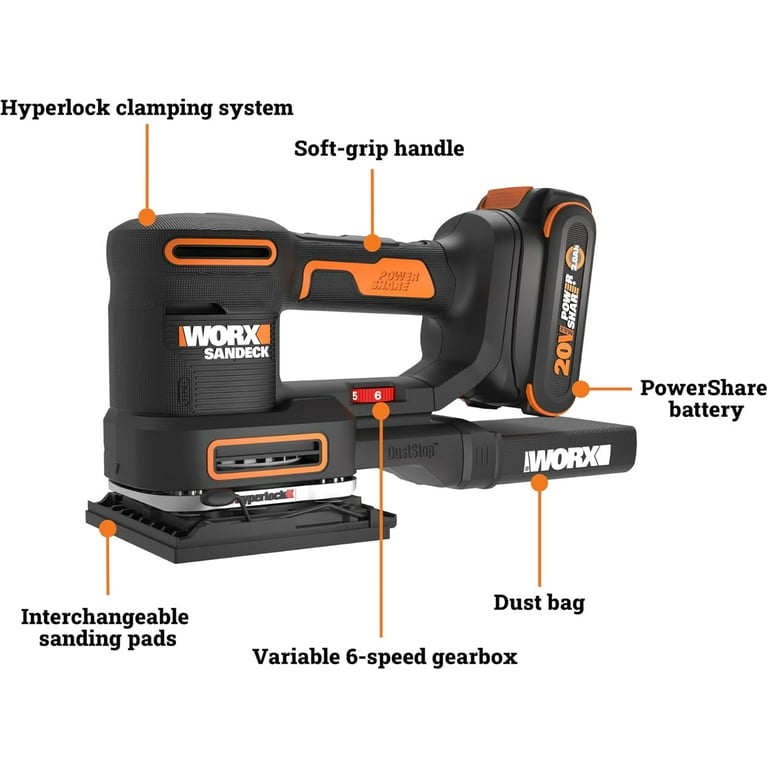 Worx 20V Cordless Multi-Sander, 5-in-1, Sanding Attachments