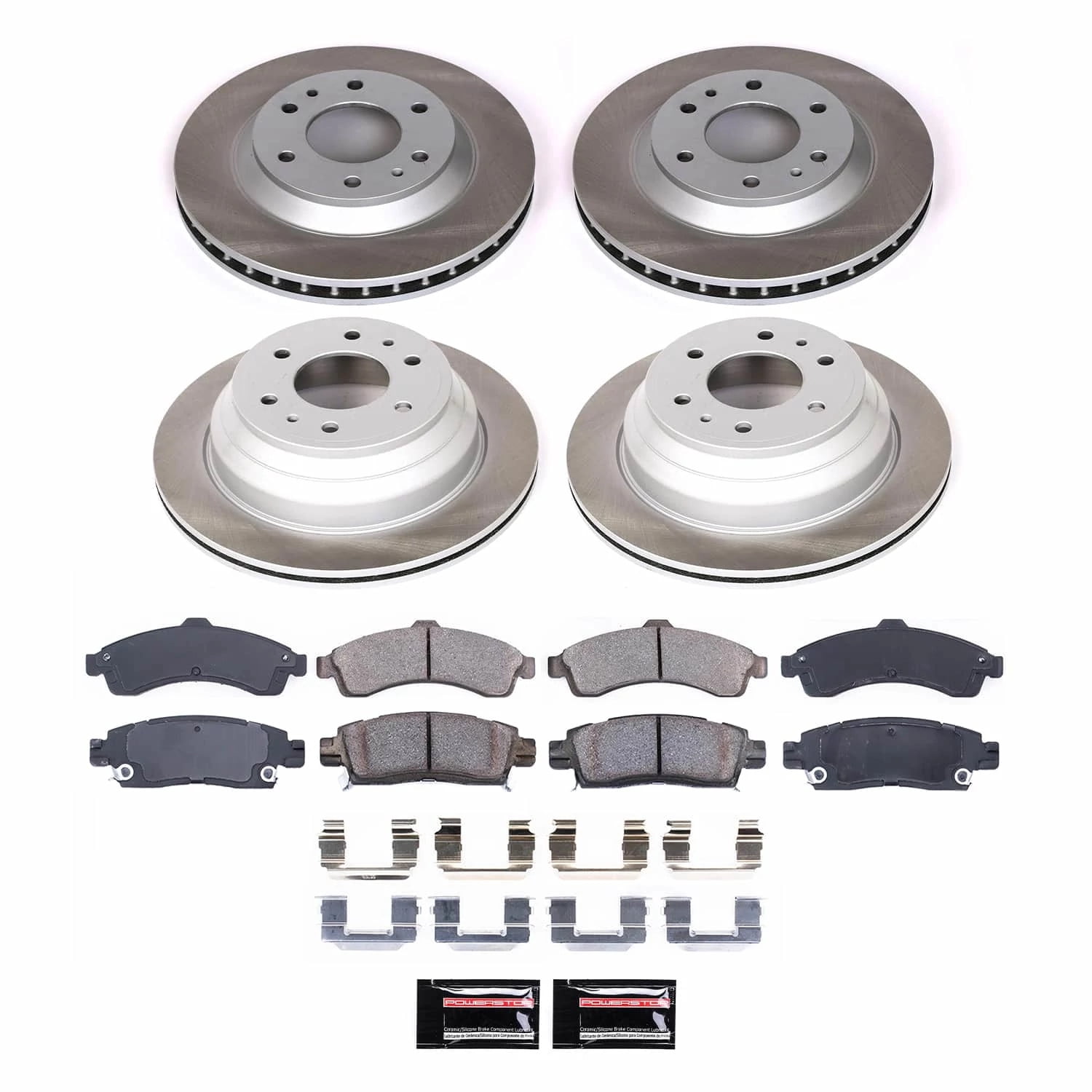 PowerStop Front and Rear Semi-Coated Rotor and Low-Dust Ceramic Brake Pad Kit SC2058