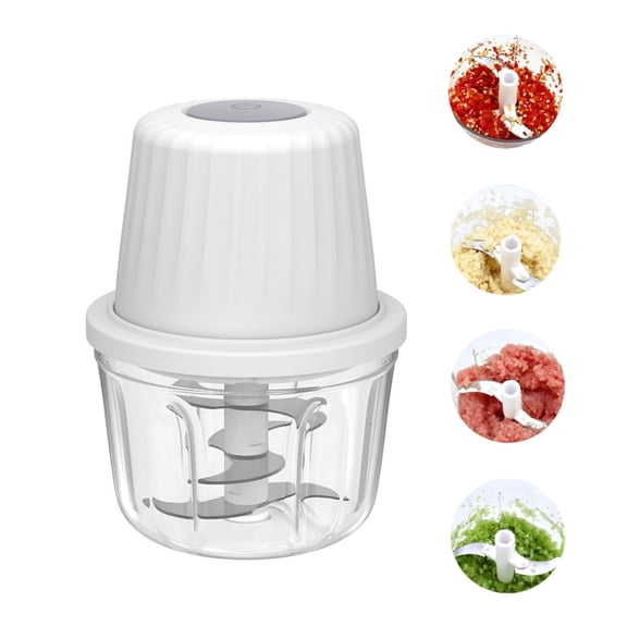 Dingrich Electric Garlic Chopper, 400ML Large Capacity Onion Chopper with 6 Blades & Separation Partition, Mini Portable Kitchen Chopper for Chili Peppers, Ginger, Peanuts, Vegetable - White