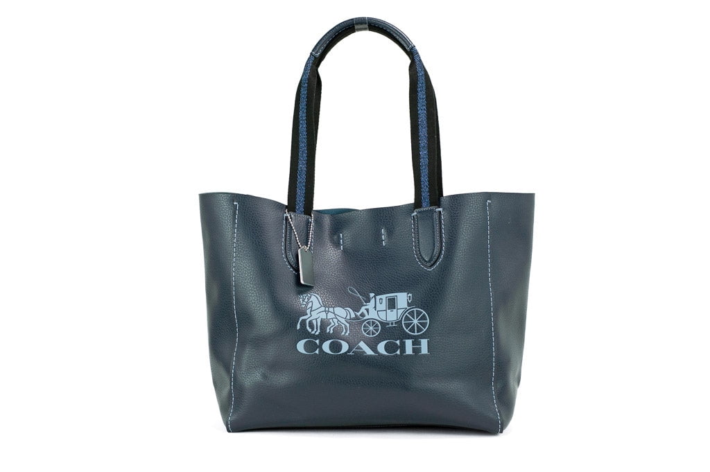 Coach (CG469) Derby Medium Navy Pebble Leather Horse Carriage Motif Tote  Handbag 