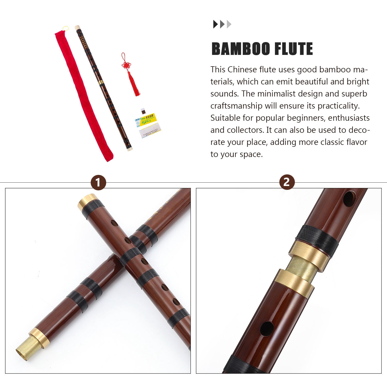 MLINS 2 Sets  Antique Style Bamboo Flute Traditional Chinese Wind Instrument Flute  for Beginner