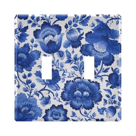 2-Gang Light Switch Wall Plate Outlet Cover for home electrical outlets Light Switch Cover Plates Blue Floral Pattern
